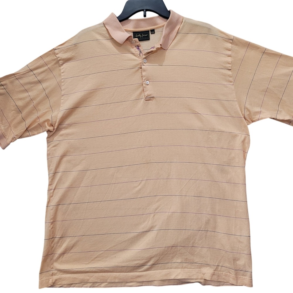 Bobby Jones Collection Mens XXL Peach Stripe Golf‎ Polo Shirt  Made in Italy